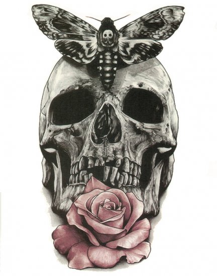 Tatuering Dödskalle & fjäril